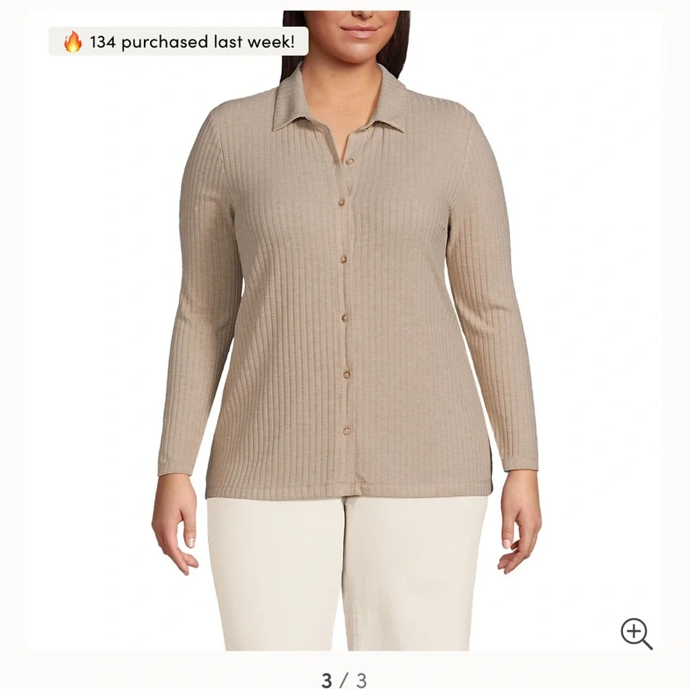 Lands’ End women’s Long Sleeve Wide Rib Button Front Polo, small, NWOT - Picture 4 of 12